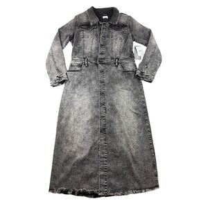 NWT Wash Lab Piece Dyed Denim Dress Women L Gray Long Sleeve Button Boho Western